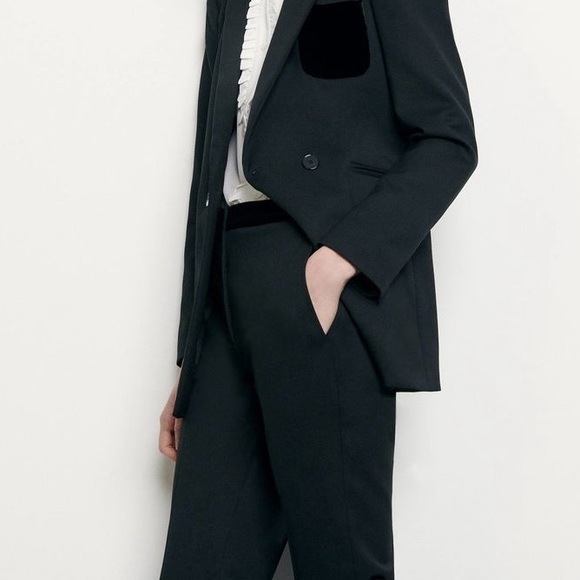 SANDRO PARIS Velvet Waist Straight Leg Pants Black Size 38 - Picture 2 of 6